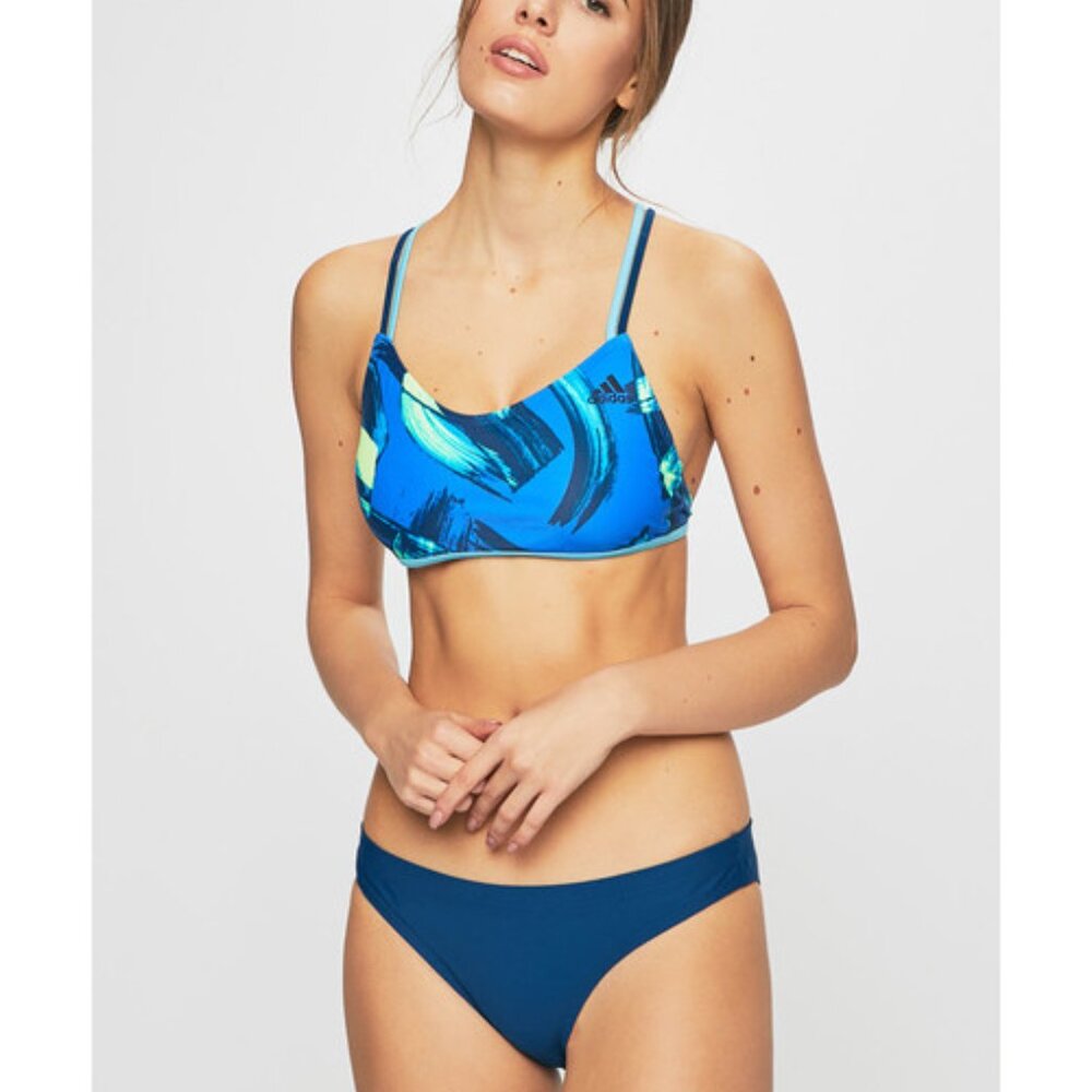 Adidas womens 42" Parley Beach Bikini 2-Piece Swimsuit Blue/Yellow DQ3174